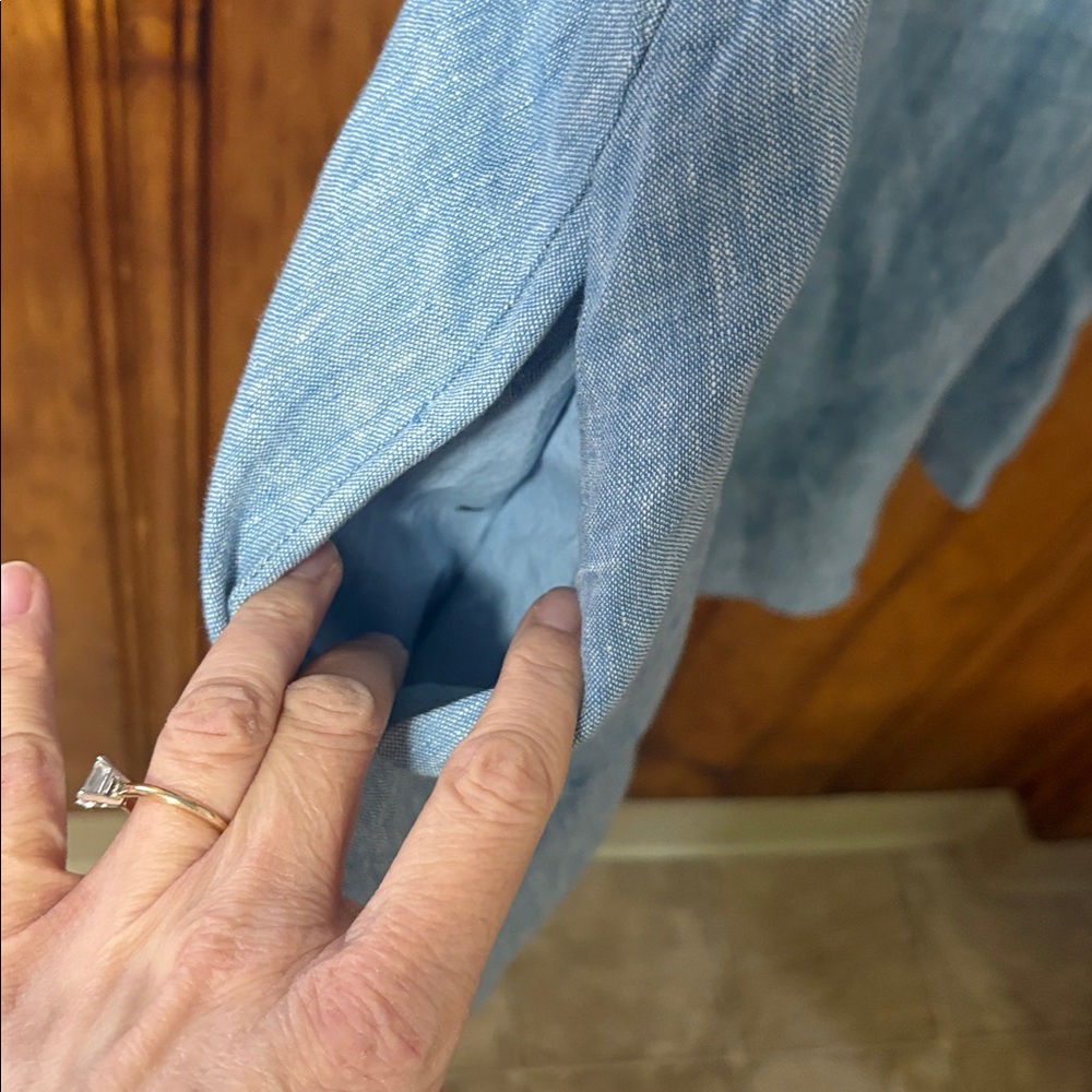 Madewell Splitneck Mini Dress in 100% Linen - Sunfaded Blue - Size 00 - Picture 13 of 15